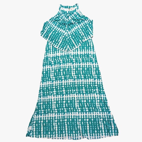 Chico's Dresses & Skirts - Chicos 2 Large 12 Halter Maxi Dress Long Aqua Blue Print Vacation Summer Trendy